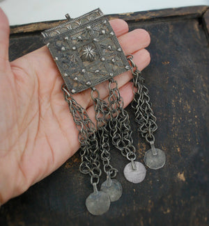Old Moroccan Hirz Box Pendant with Coins