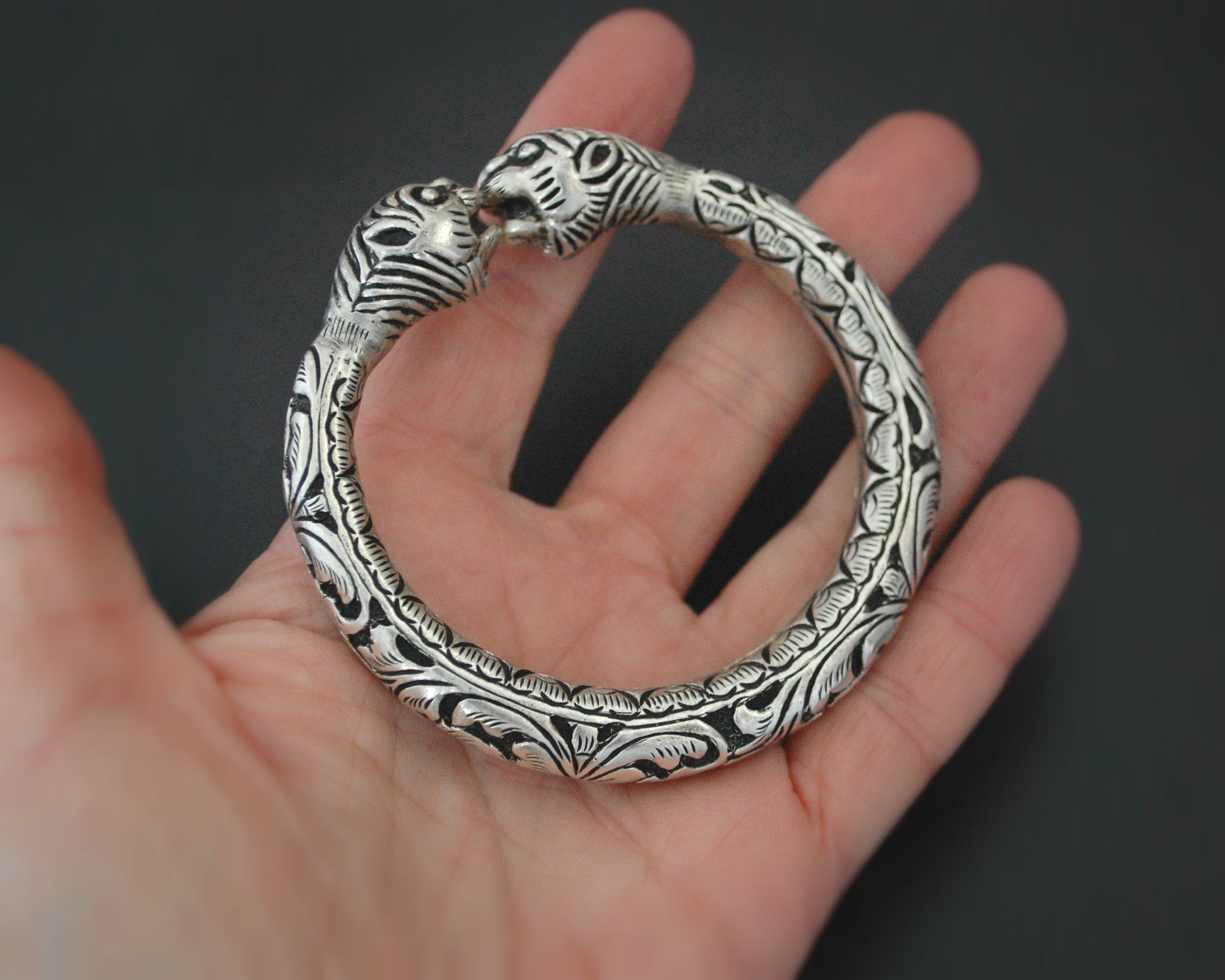 Rajasthani Tiger Silver Repoussee Bracelet
