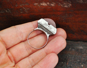 Tuareg Tisek Silver Ring With Carnelian - Size 8