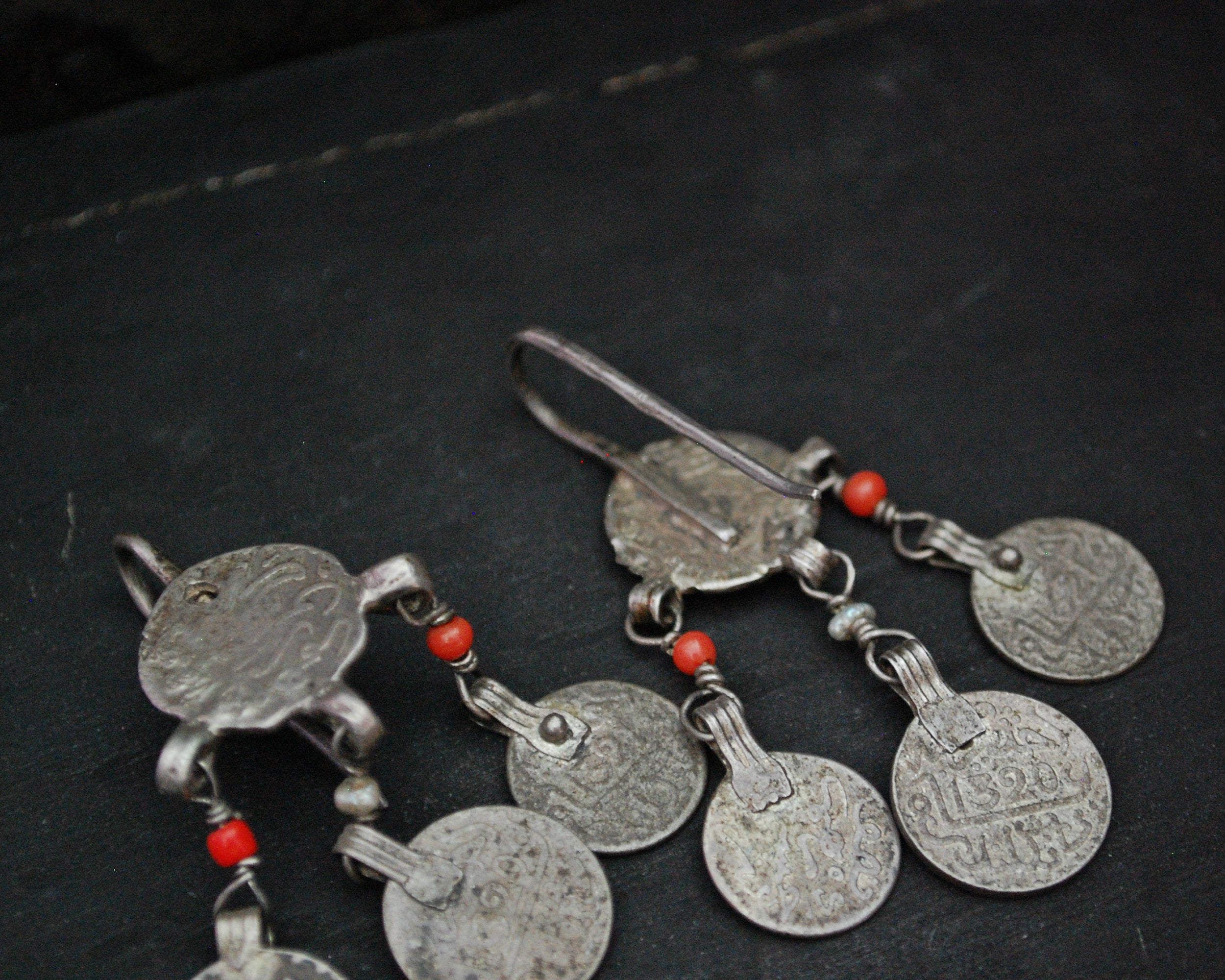 Old Berber Coin Earrings with Glass Bead