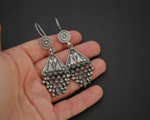 Long Rajasthani Silver Earrings with Dangles