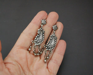 Rajasthani Silver Paisley Earrings with Dangles