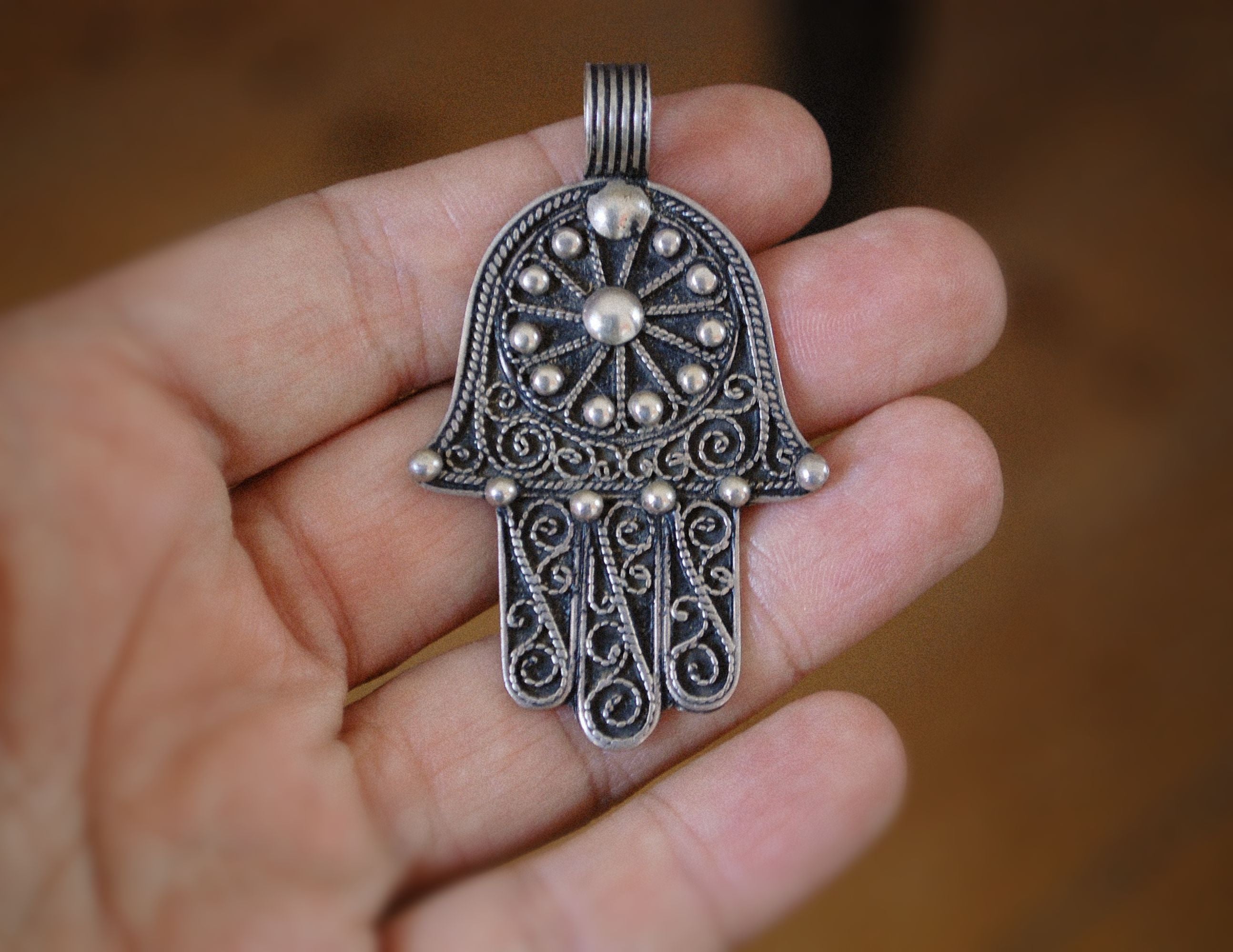 Moroccan Hamsa Silver Pendant