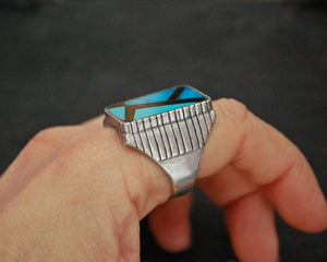 Navajo Turquoise Onyx Inlay Ring - Size 10