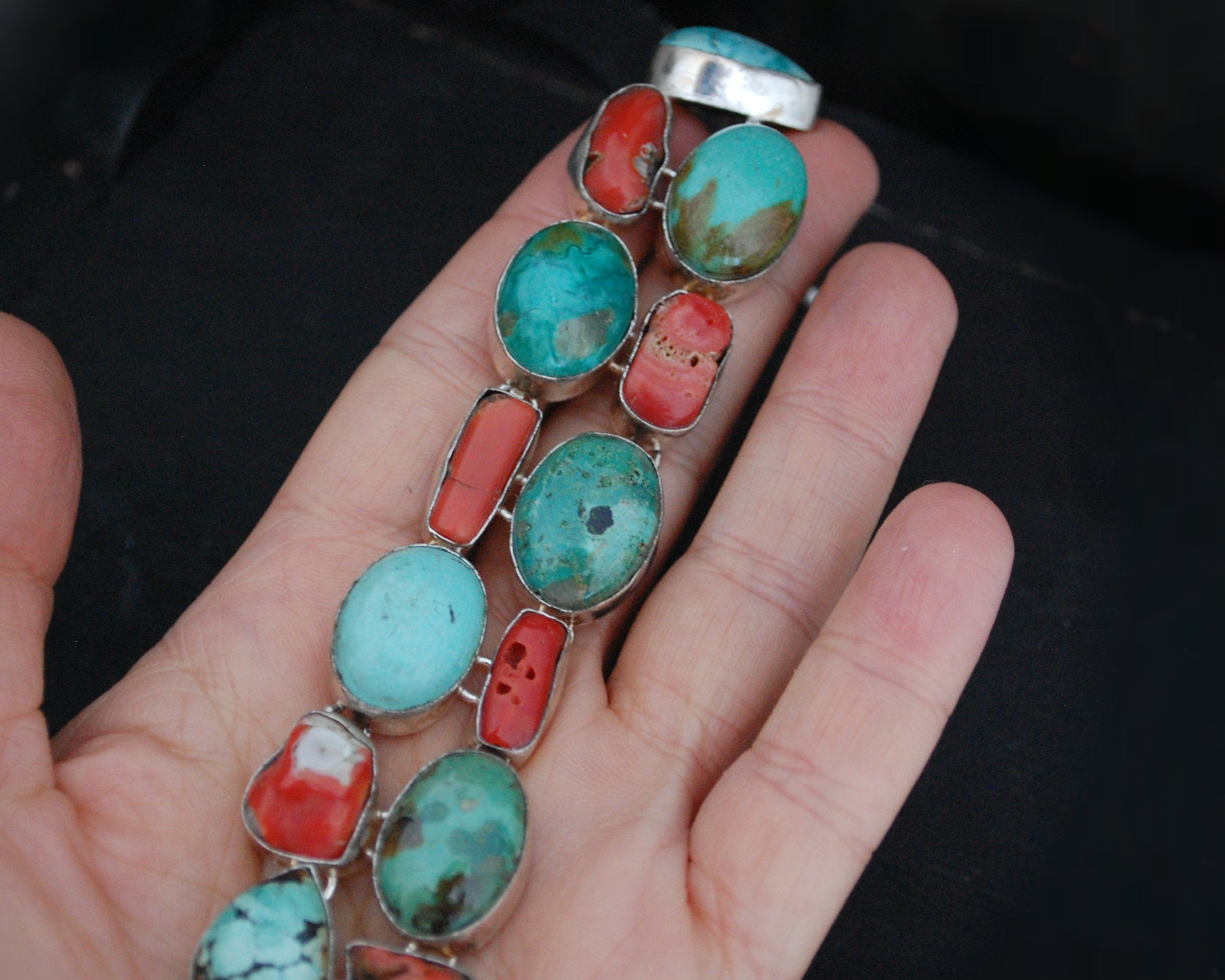 Ethnic Coral Turquoise Link Bracelet