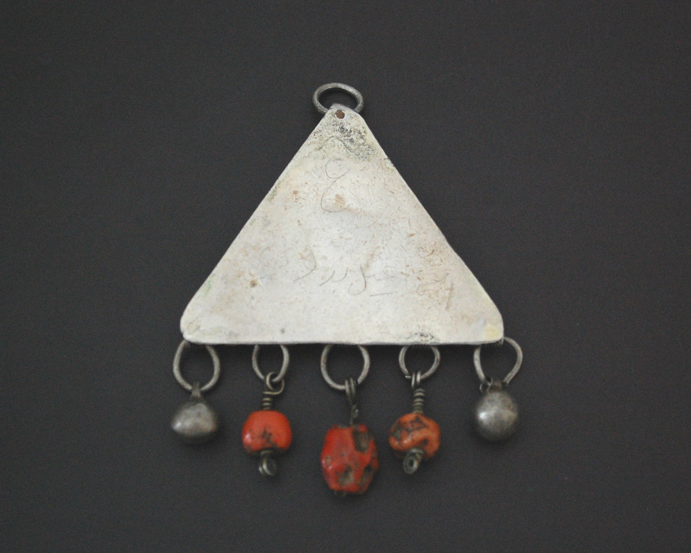 Central Asian Coral Turquoise Triangle Shaped Amulet Pendant
