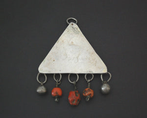 Central Asian Coral Turquoise Triangle Shaped Amulet Pendant