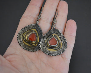 Turkmen Gilded Earrings with Carnelian