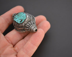 Reserved for E. - Old Tibetan Turquoise Hair Bead Brooch & Two Hair Bead Pendants