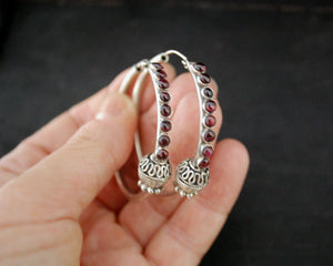 Ethnic Hoop Earrings with Garnet - LARGE