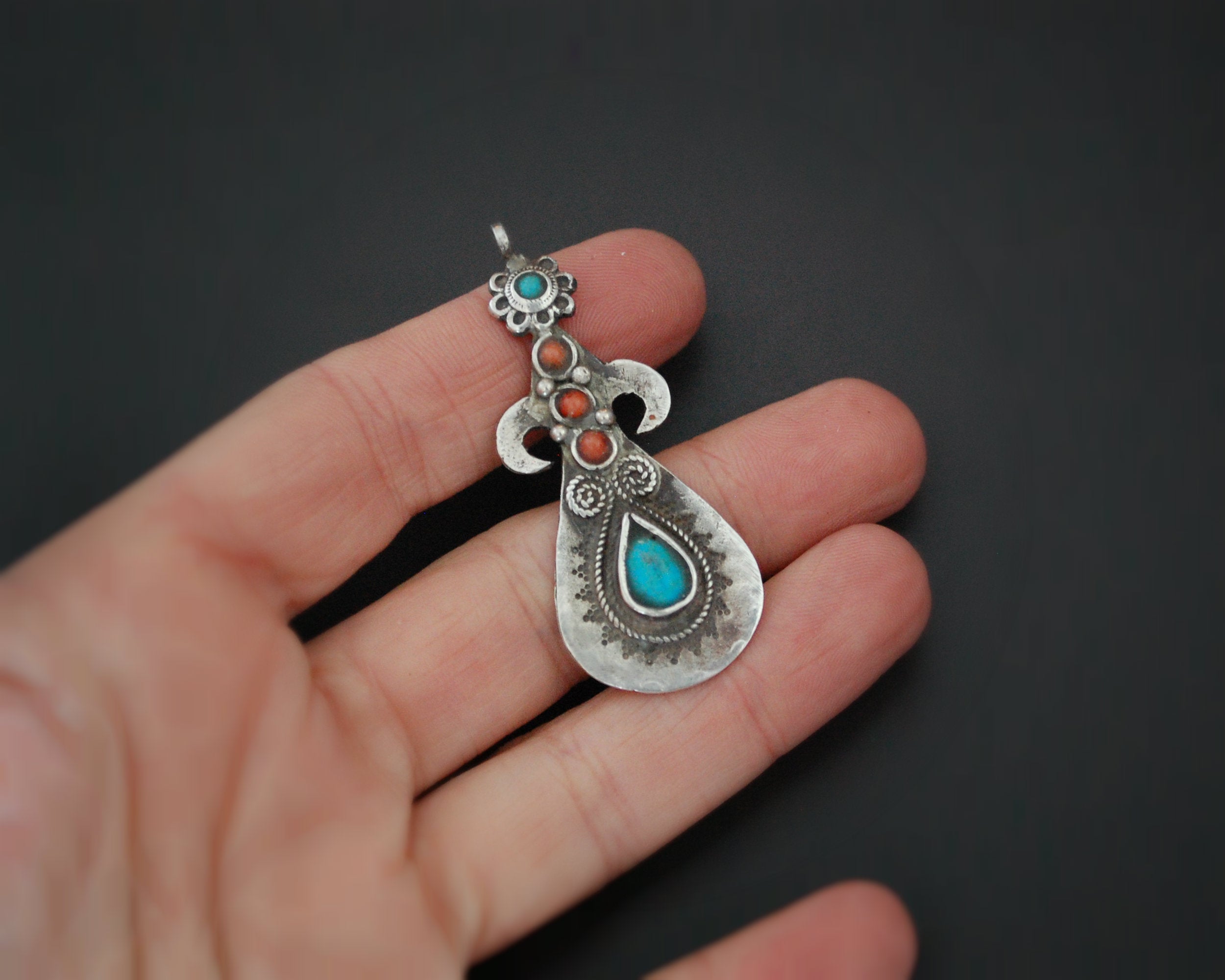 Pretty Uzbek Turquoise and Coral Pendant
