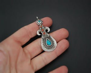 Pretty Uzbek Turquoise and Coral Pendant
