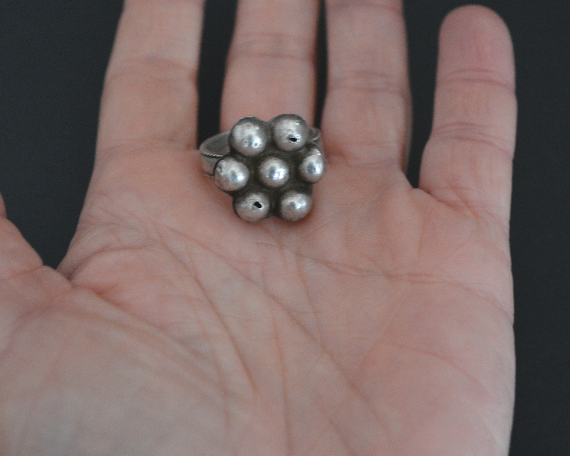 Old Rajasthani Silver Flower Ring - Size 6.75