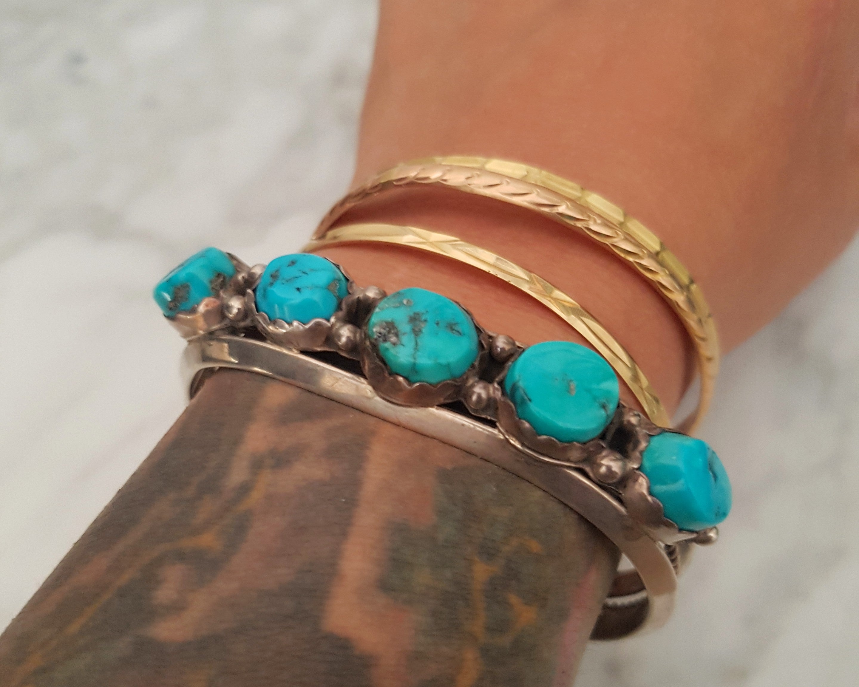 Native American Turquoise Bracelet - Signed L Sheka