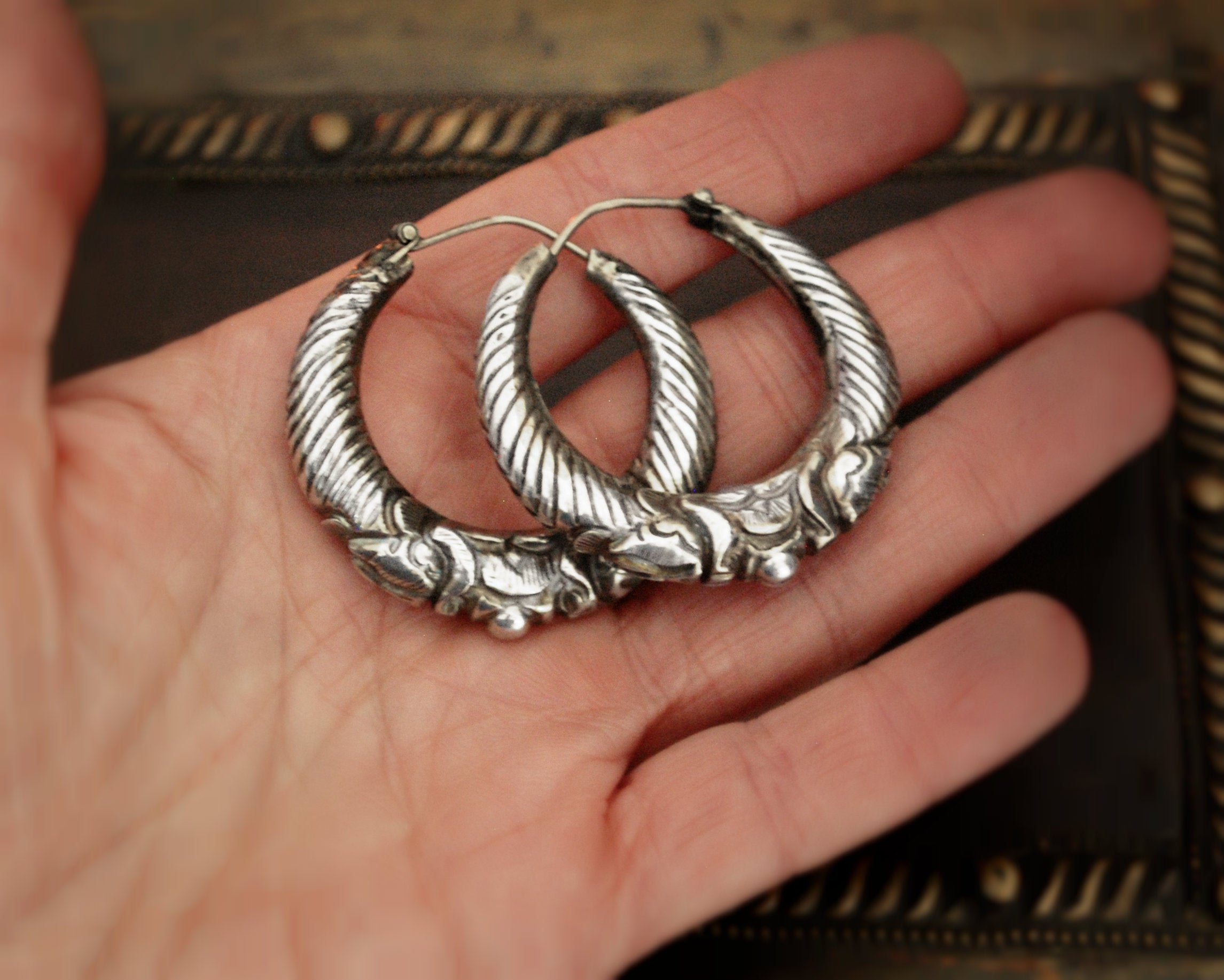Nepali Silver Hoop Earrings