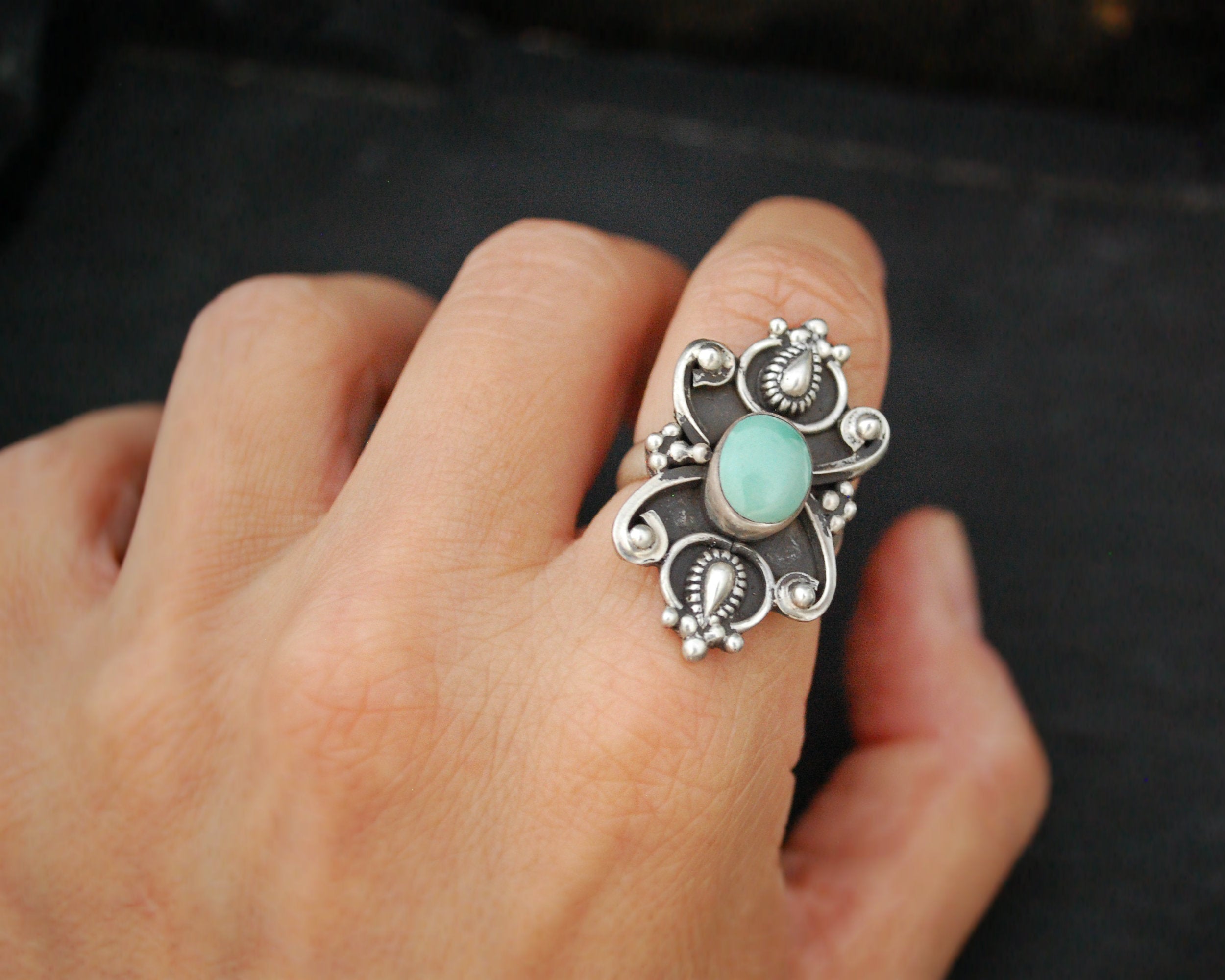 Ethnic Turquoise Ring from India - Size 6.5