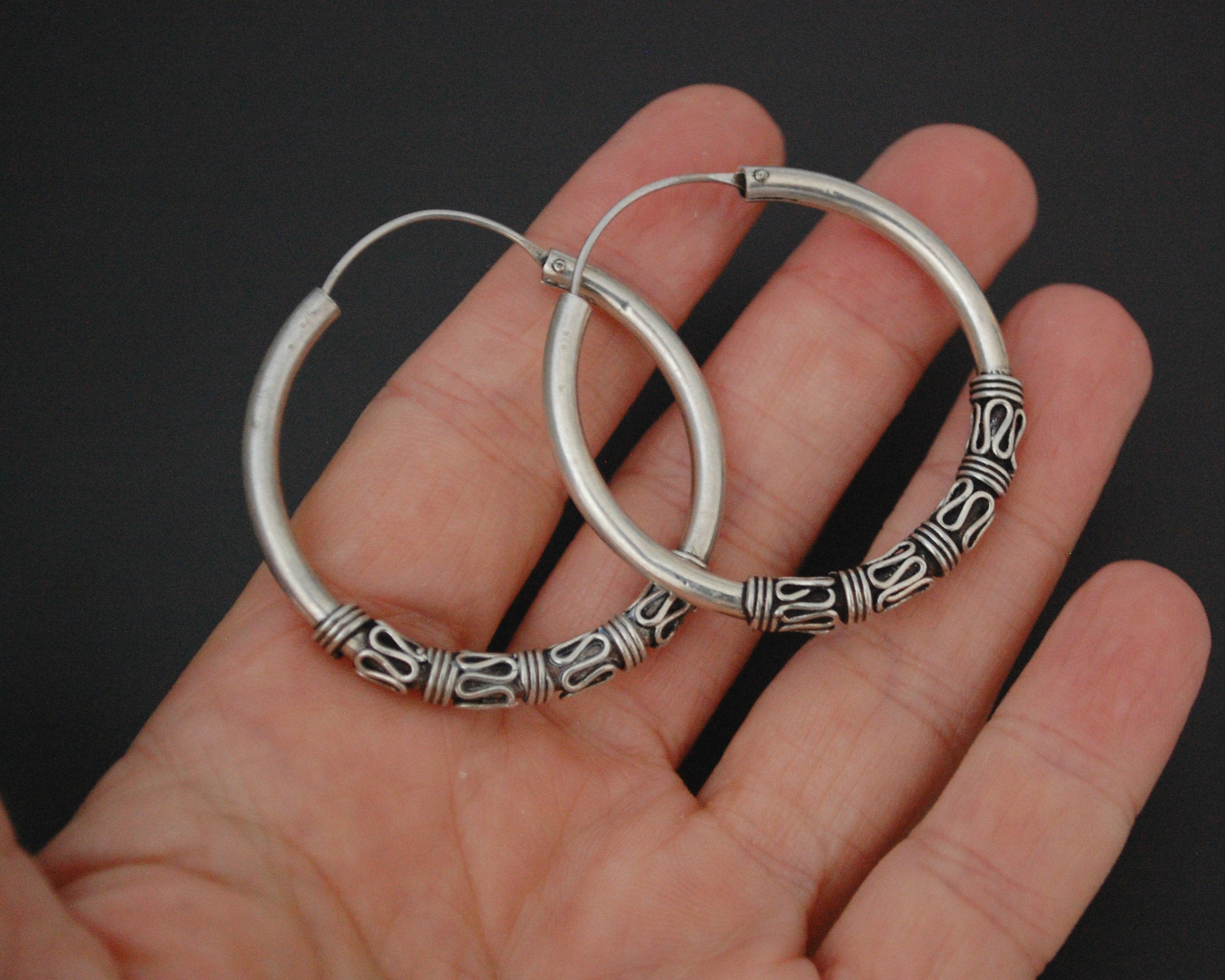 Large Ethnic Bali Hoop Earrings with Wire Work