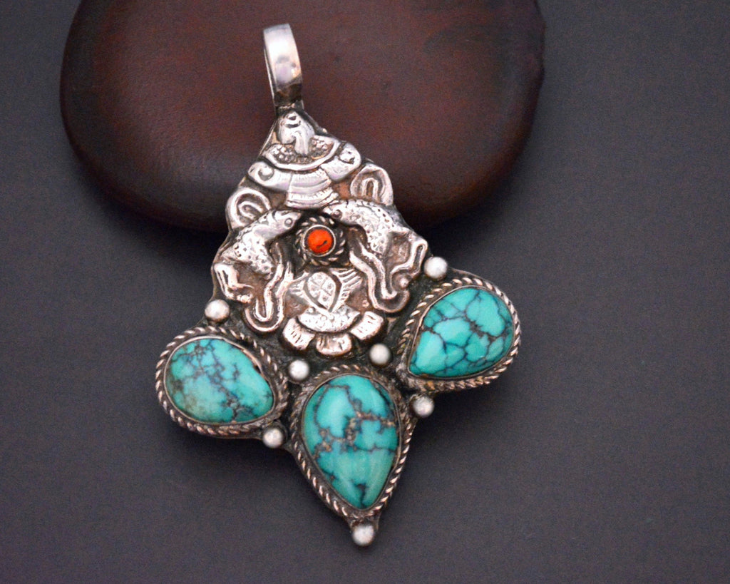 Nepali Turquoise Coral Pendant