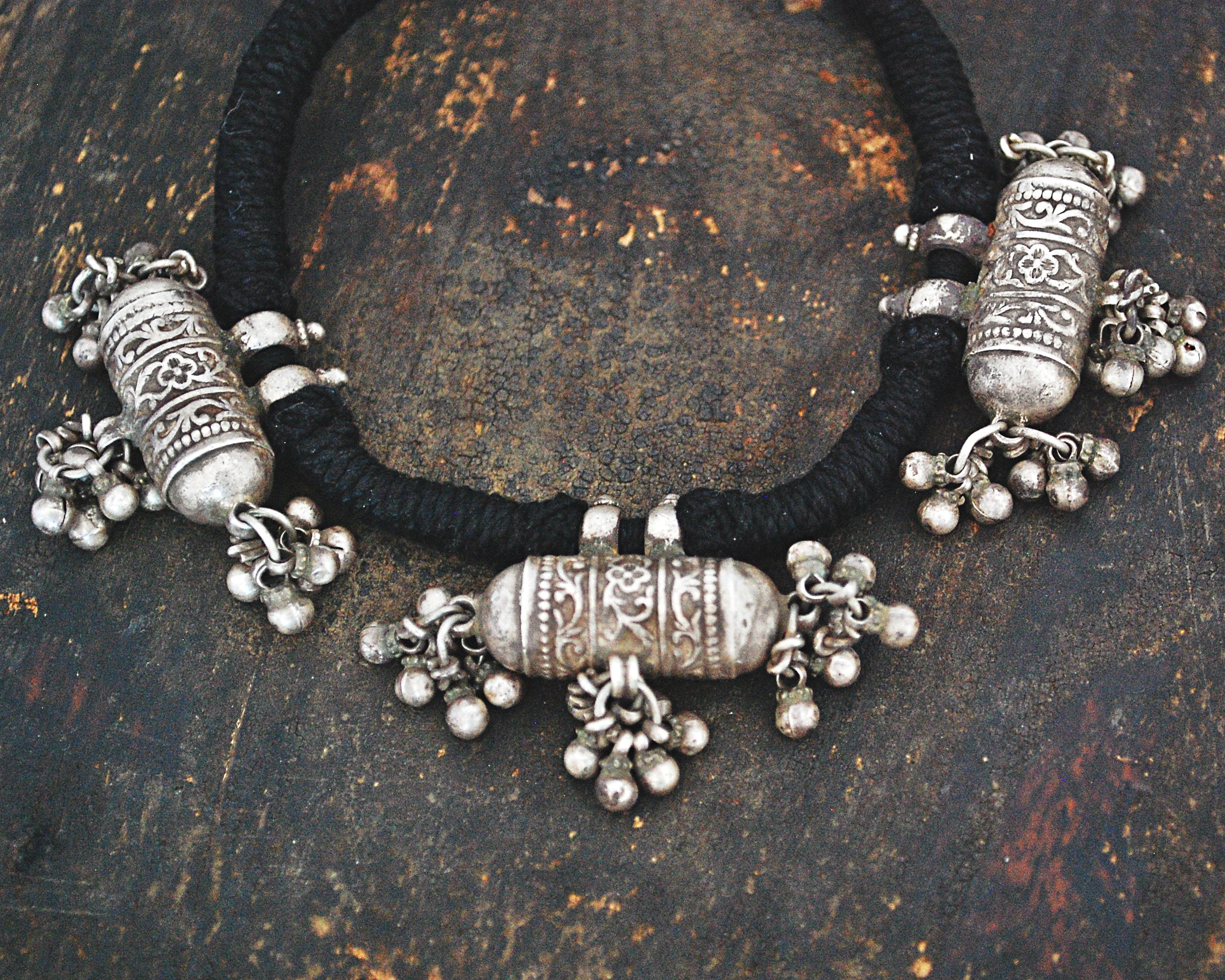 Rajasthani Silver Taviz Cotton Necklace