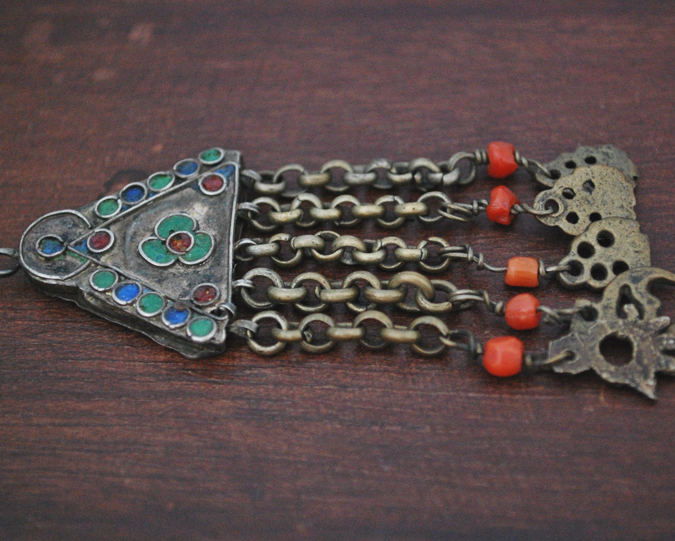 Antique Tunisian Gilded Pendant with Enamel