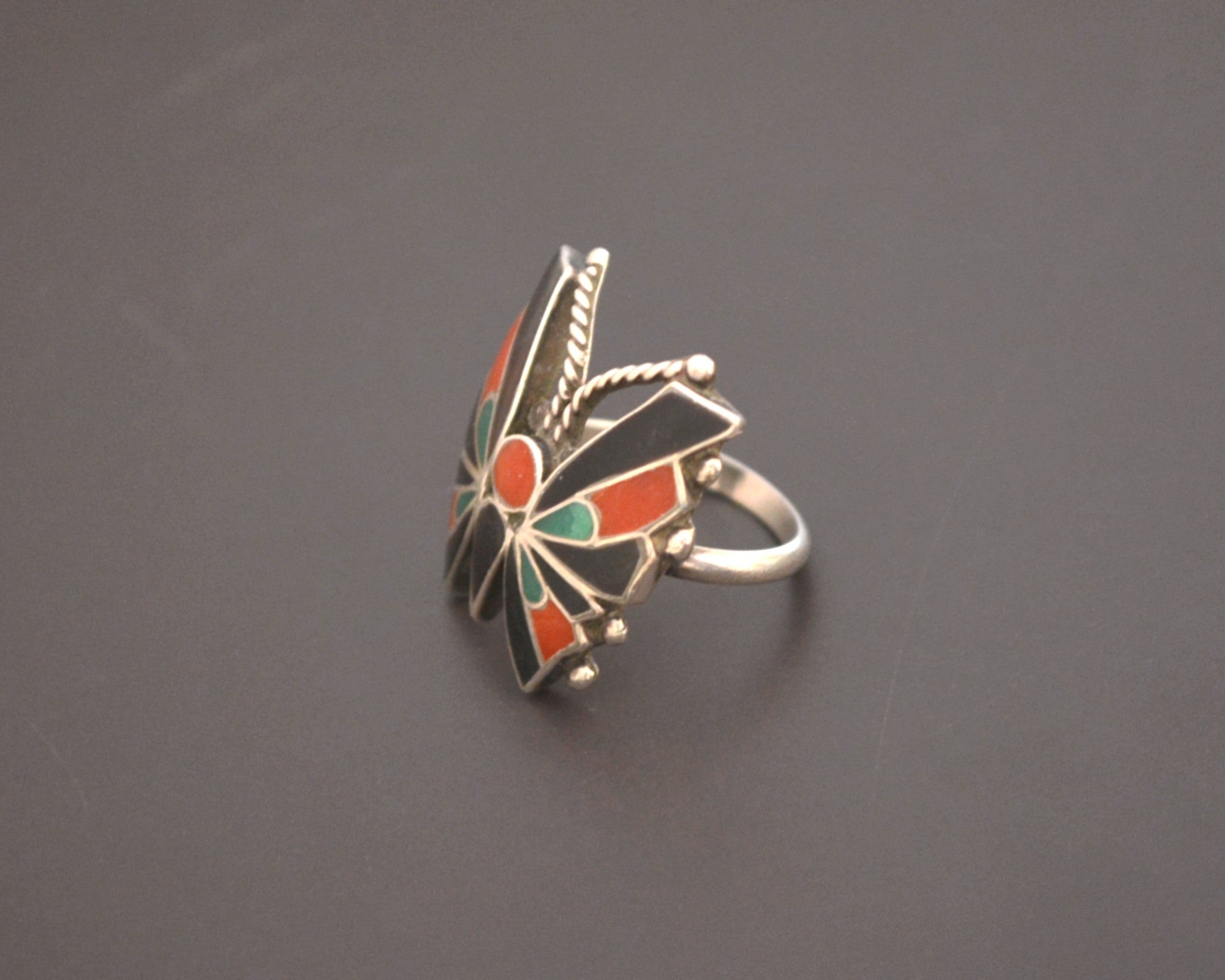 Zuni Butterfly Multistone Inlay Ring - Size 7