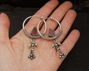 Ethnic Carnelian Hoop Earrings with Tassels