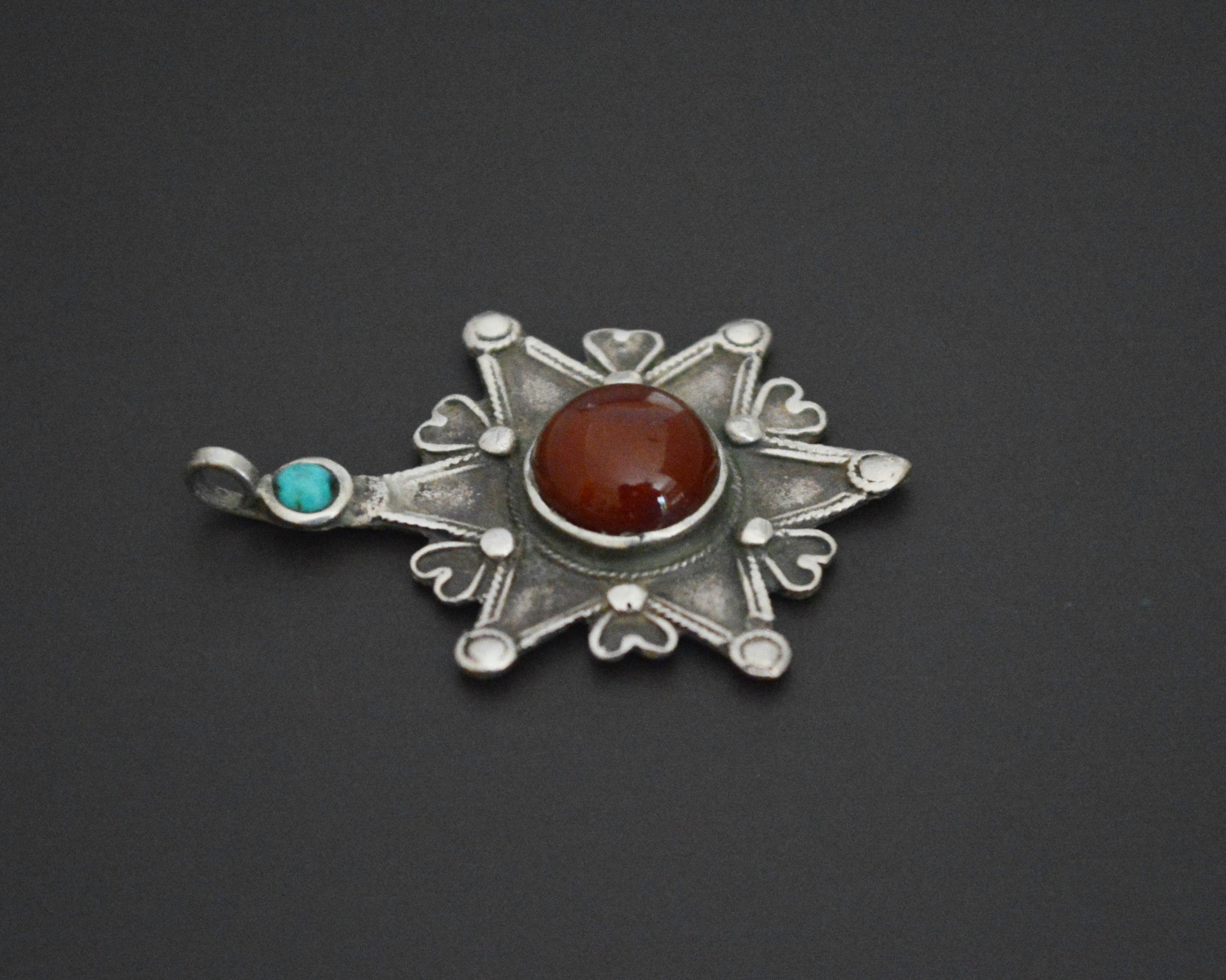 Uzbek Turquoise and Carnelian Star Pendant