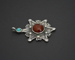 Uzbek Turquoise and Carnelian Star Pendant