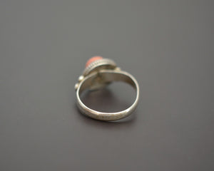 Yemeni Coral Silver Ring - Size 7.5