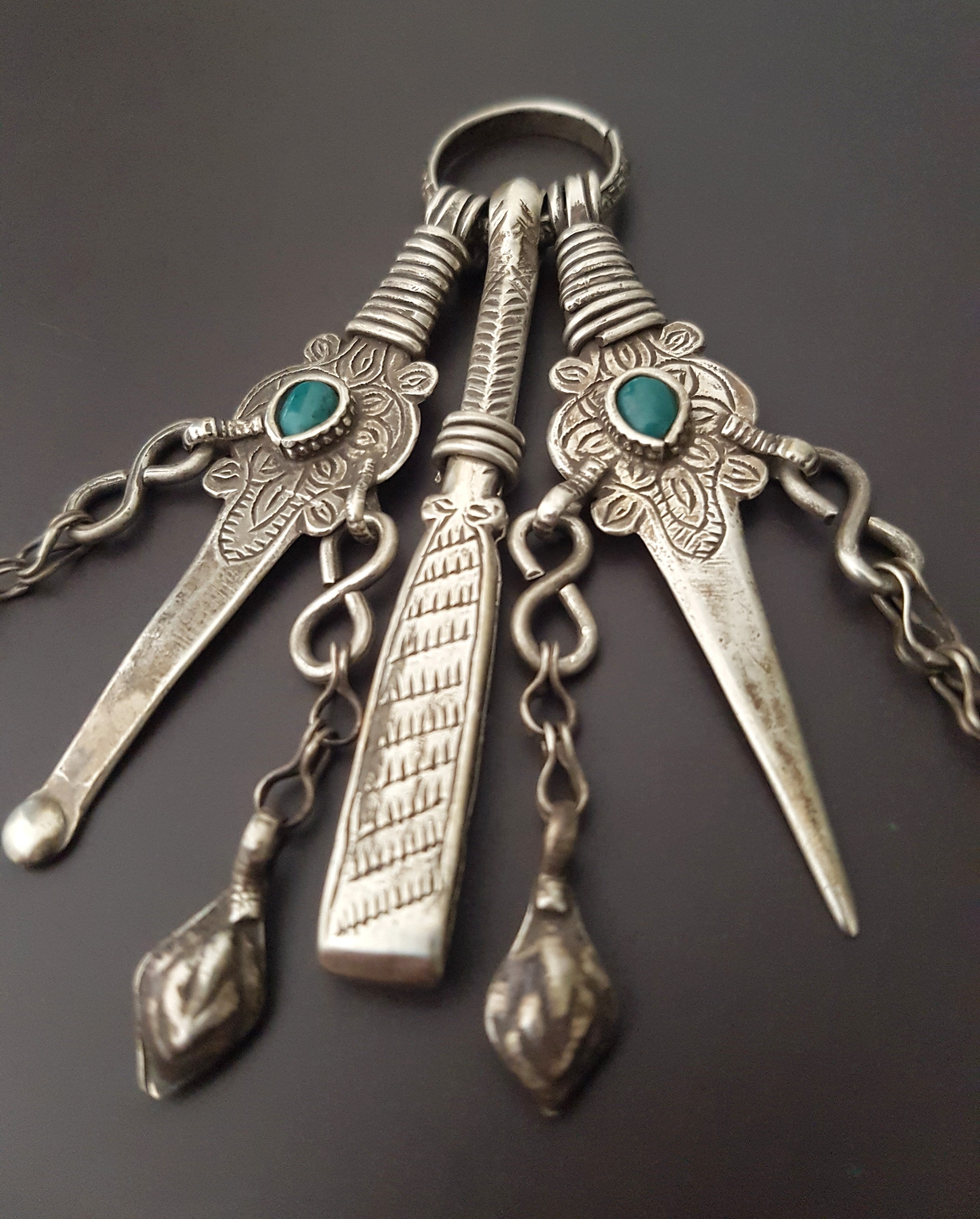 Old Grooming Kit with Turquoise and Dangles