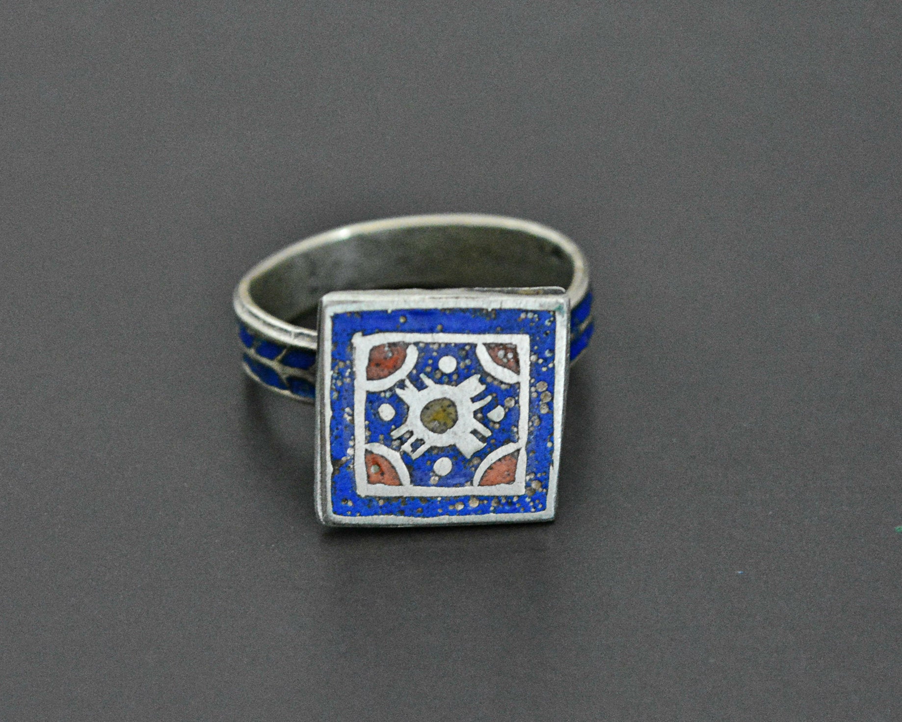 Multan Enamel Silver Ring - Size 7.5