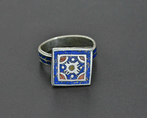 Multan Enamel Silver Ring - Size 7.5