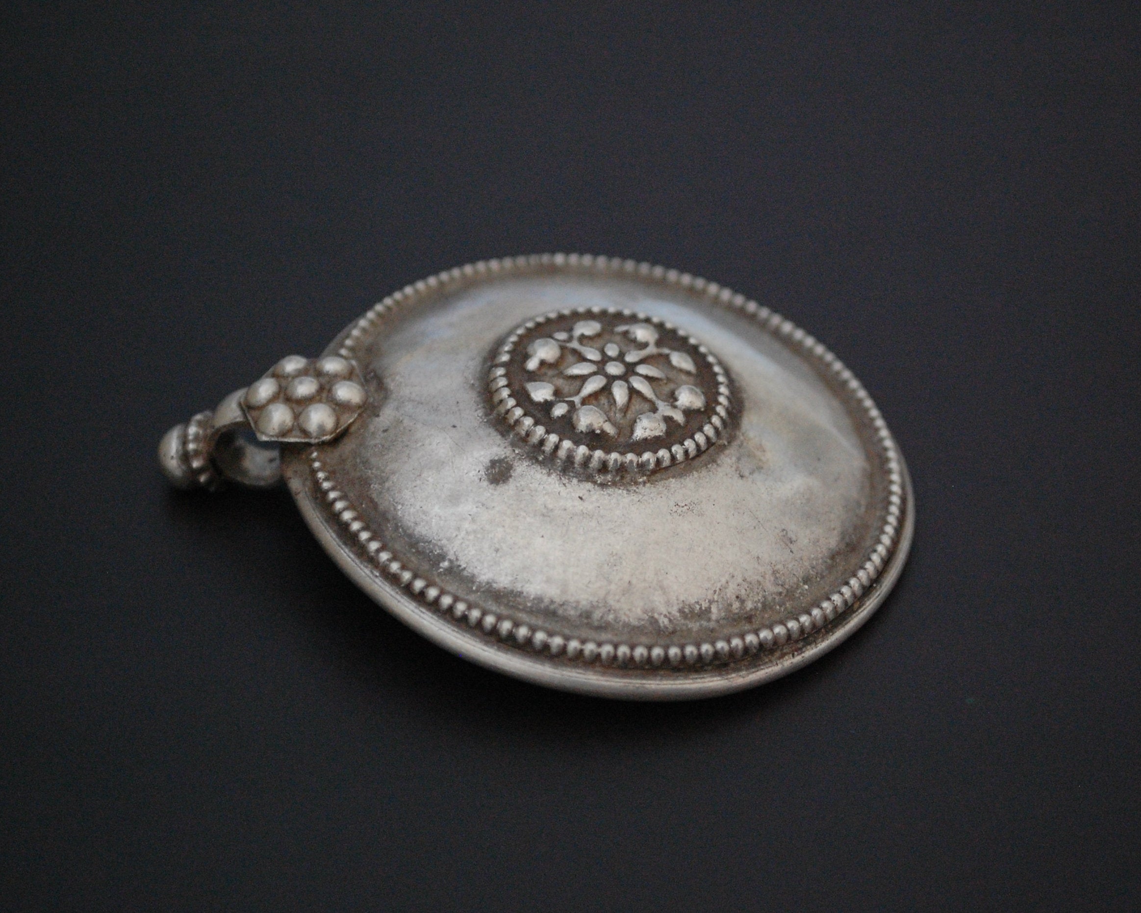 Tribal Silver Rajasthani Disc Pendant - LARGE