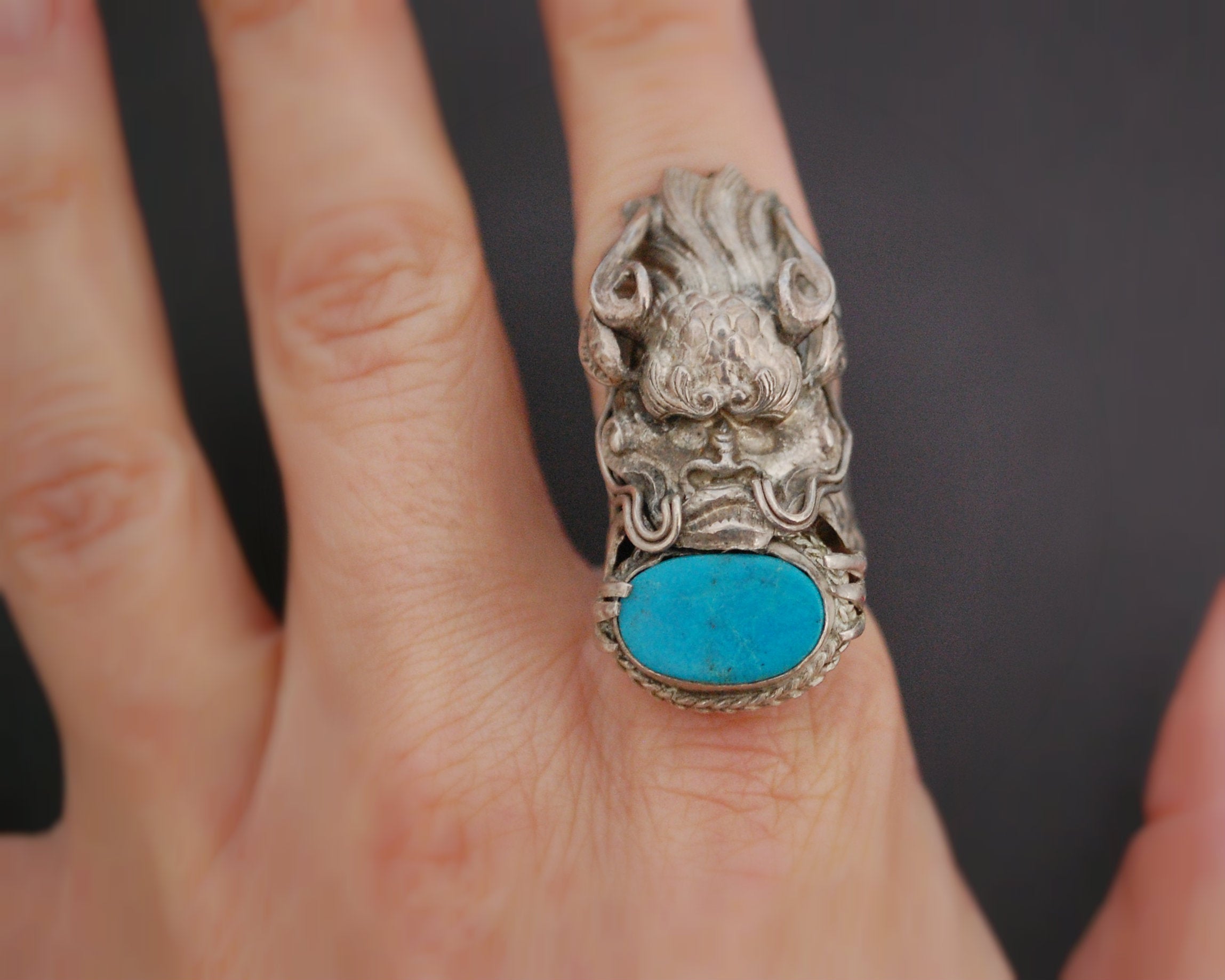 Nepali Dragon Ring with Turquoise