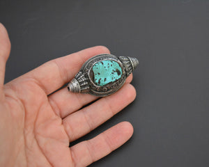 Reserved for E. - Old Tibetan Turquoise Hair Bead Brooch & Two Hair Bead Pendants