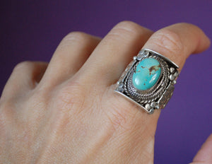 Nepali Turquoise Saddle Ring - Size 9