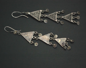 Ethnic Sterling Silver Oriental Filigree Dangle Earrings