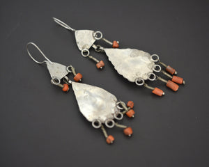 Uzbek Carnelian Coral Turquoise Dangle Earrings