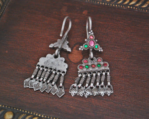 Afghani Earrings with Pink and Green Glass