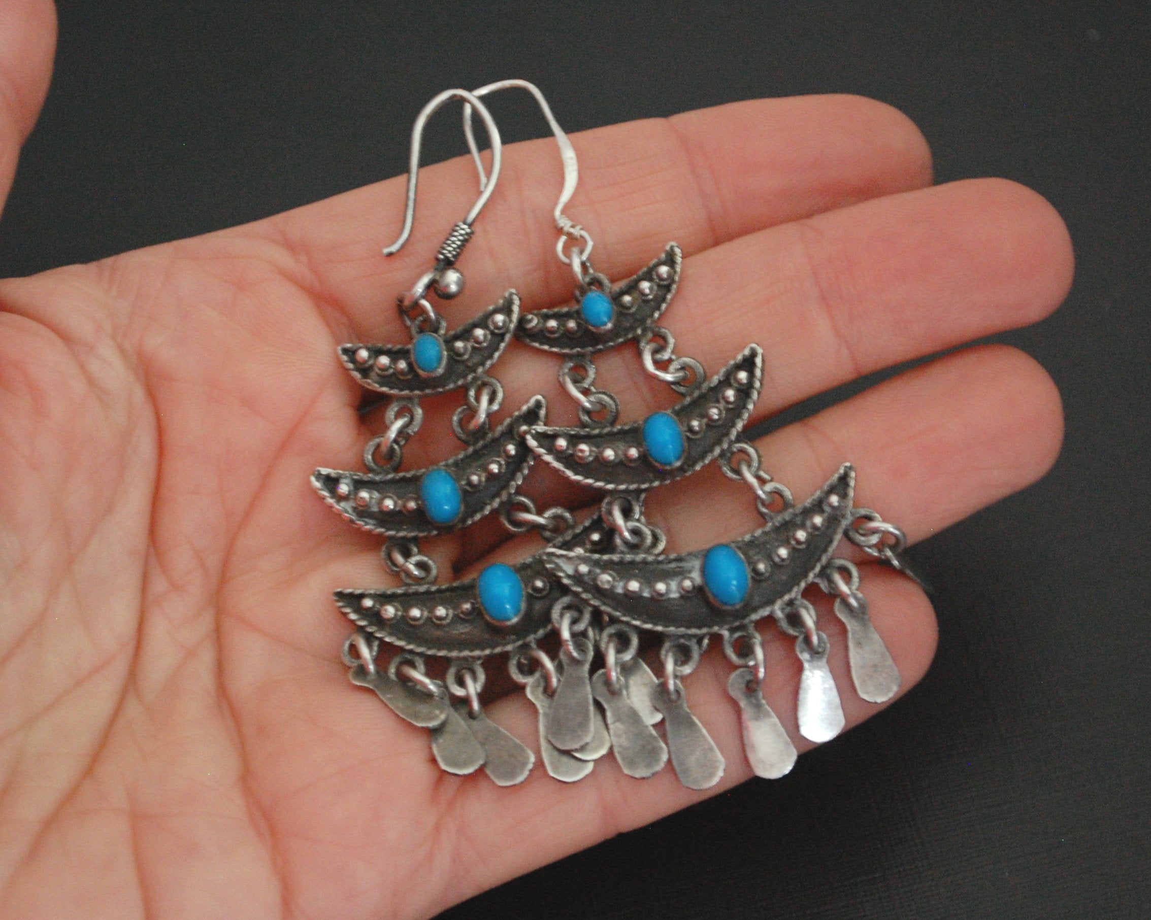 Ethnic Turquoise Earrings with Dangles