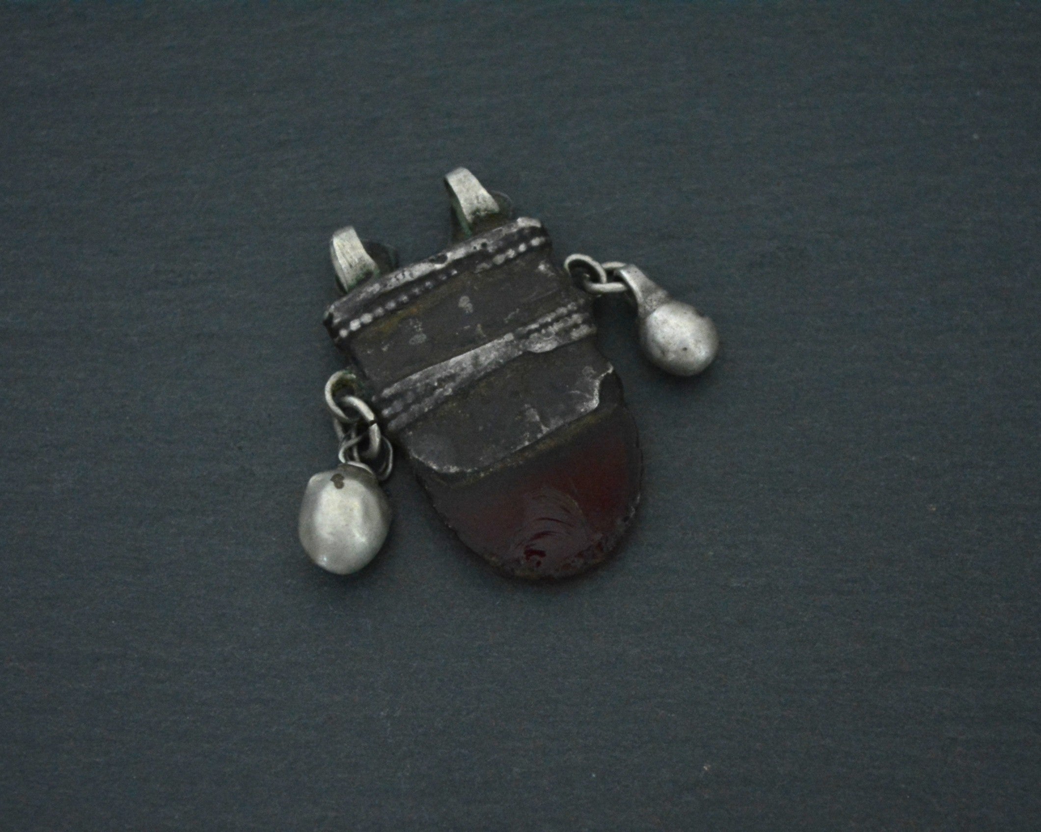 Old Yemeni Red Glass Pendant with Bells