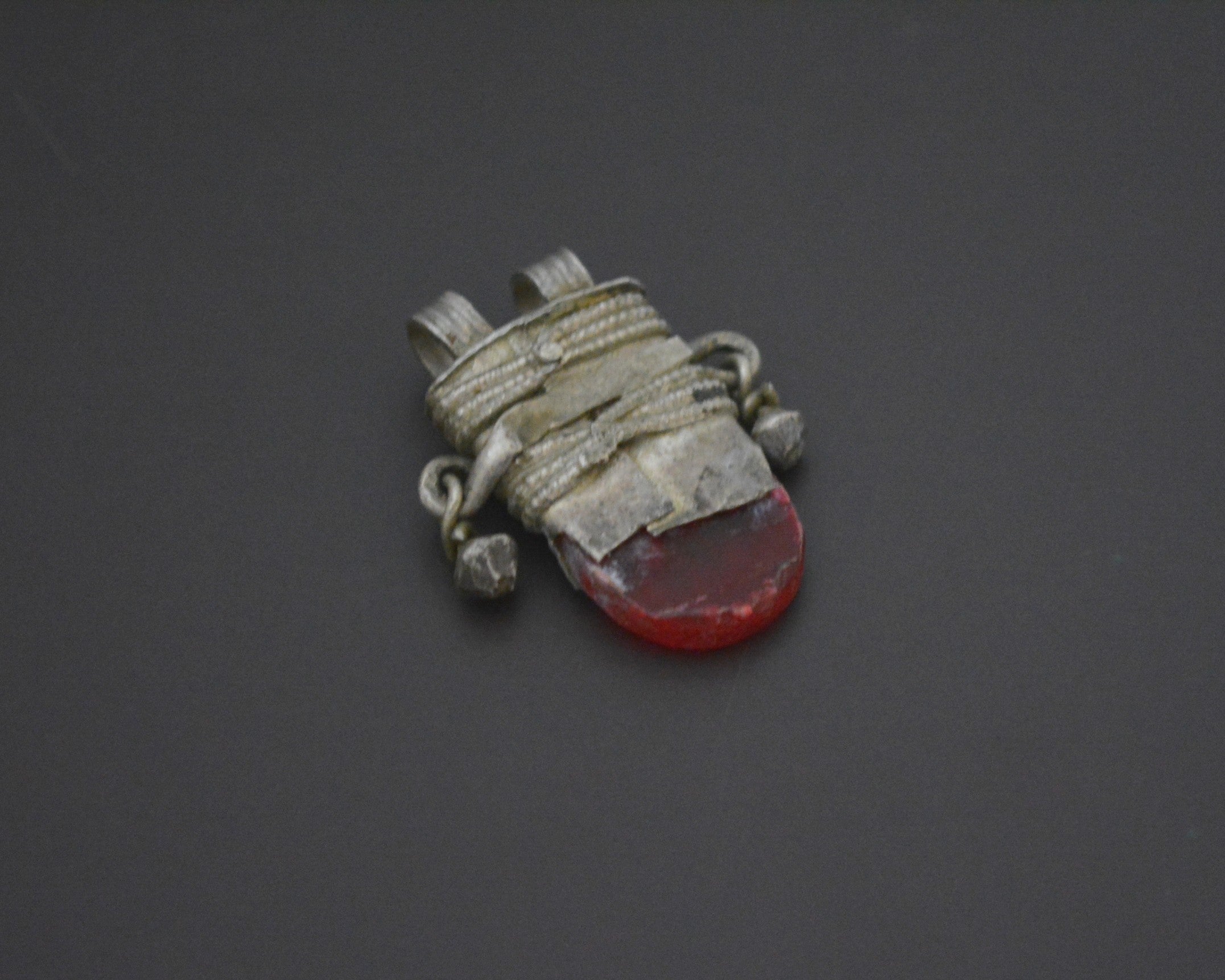 Yemeni Red Glass Pendant with Bells