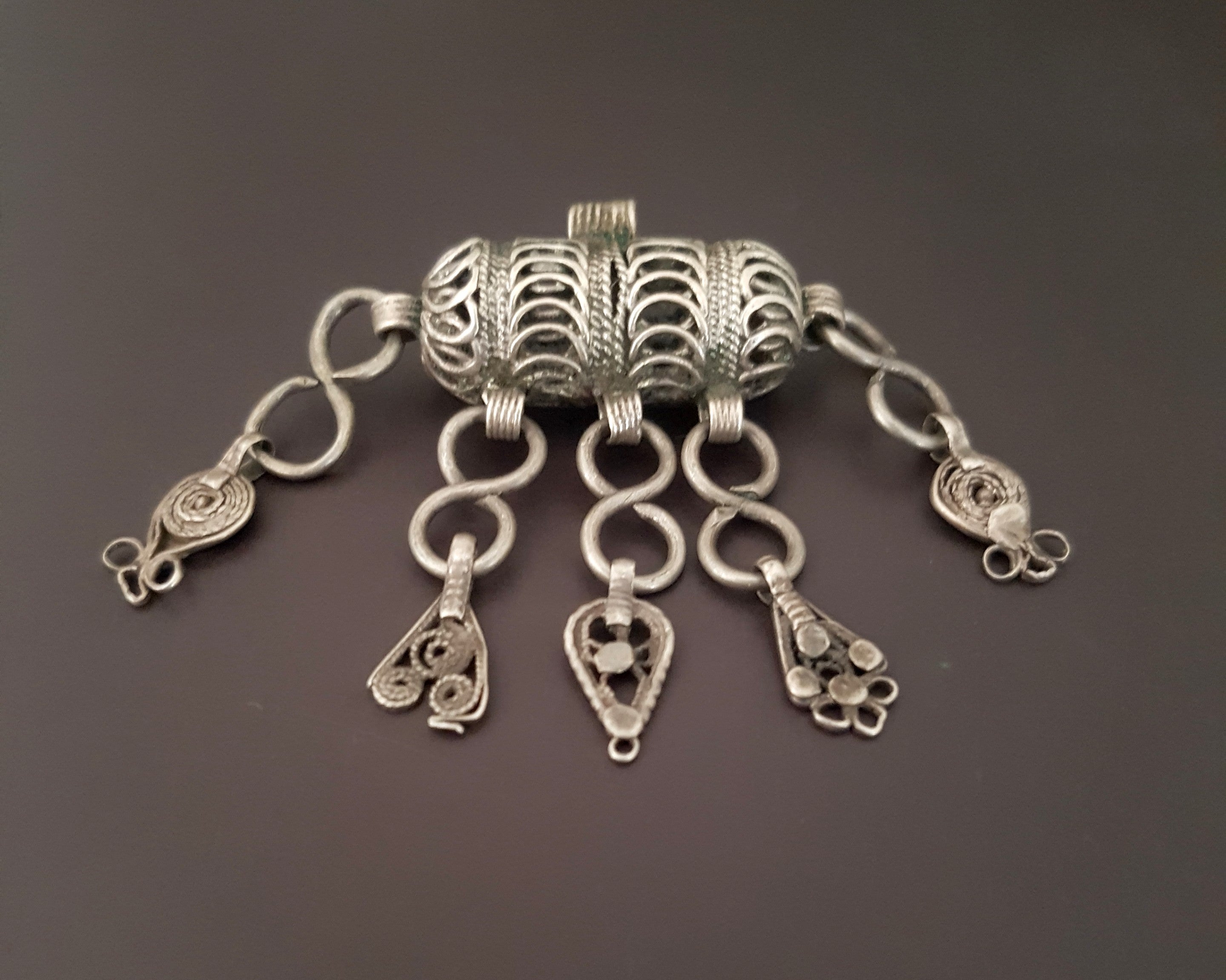 Yemeni Silver Hirz Pendant with Dangles