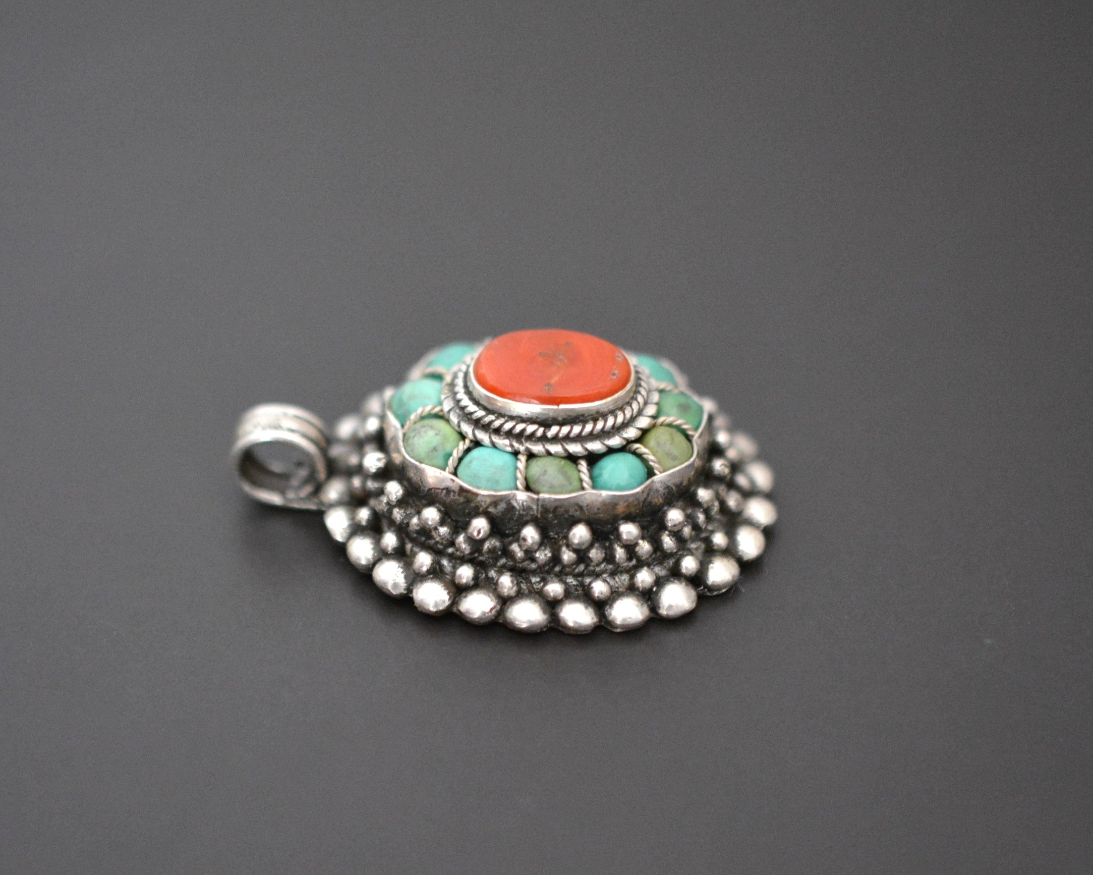 Reseved for A. - Bold Nepali Coral and Turquoise Pendant