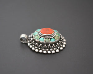 Reseved for A. - Bold Nepali Coral and Turquoise Pendant