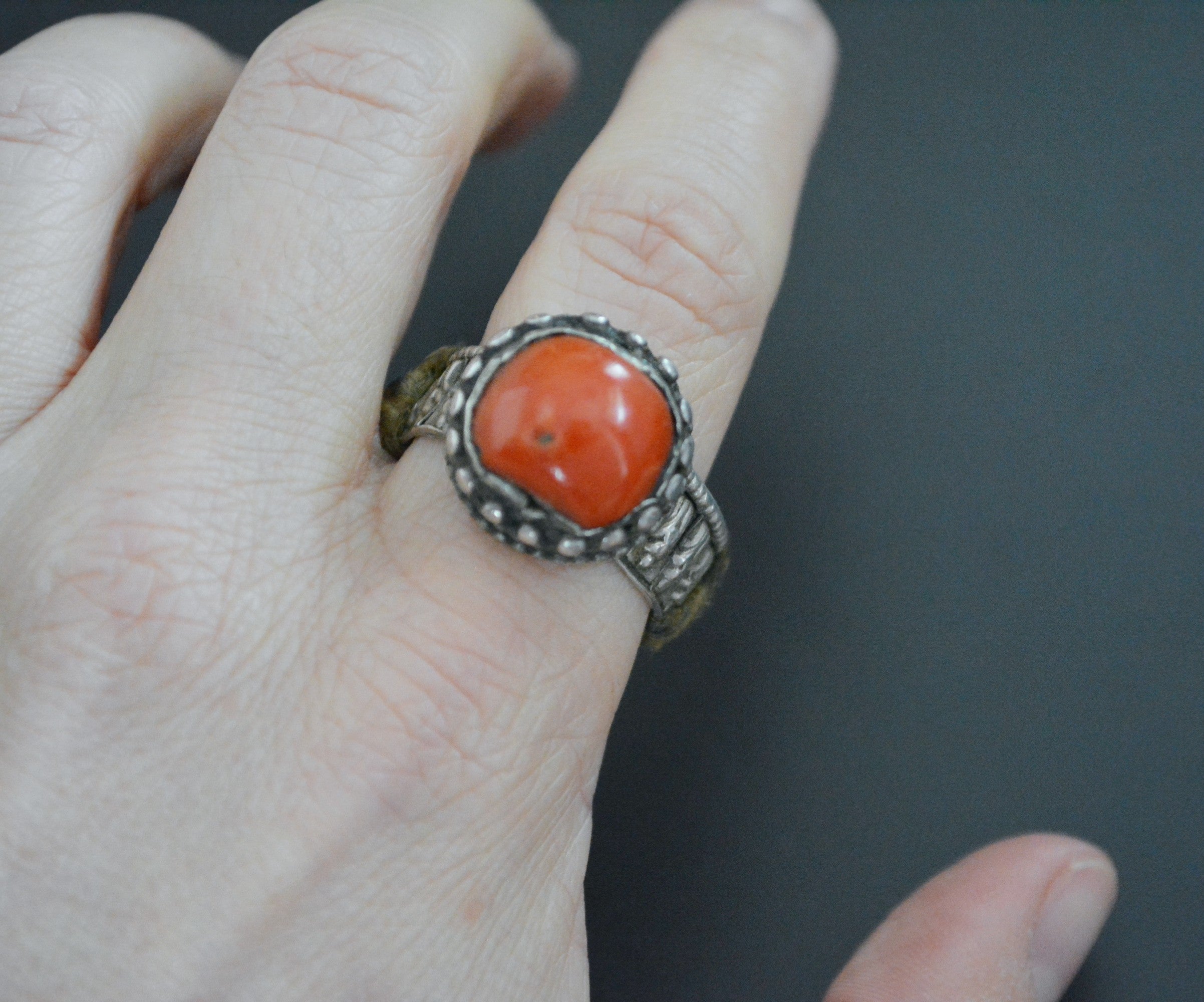 Old Tibetan Coral Ring - Size 9