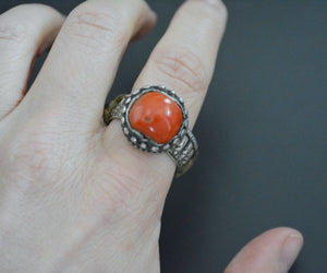 Old Tibetan Coral Ring - Size 9