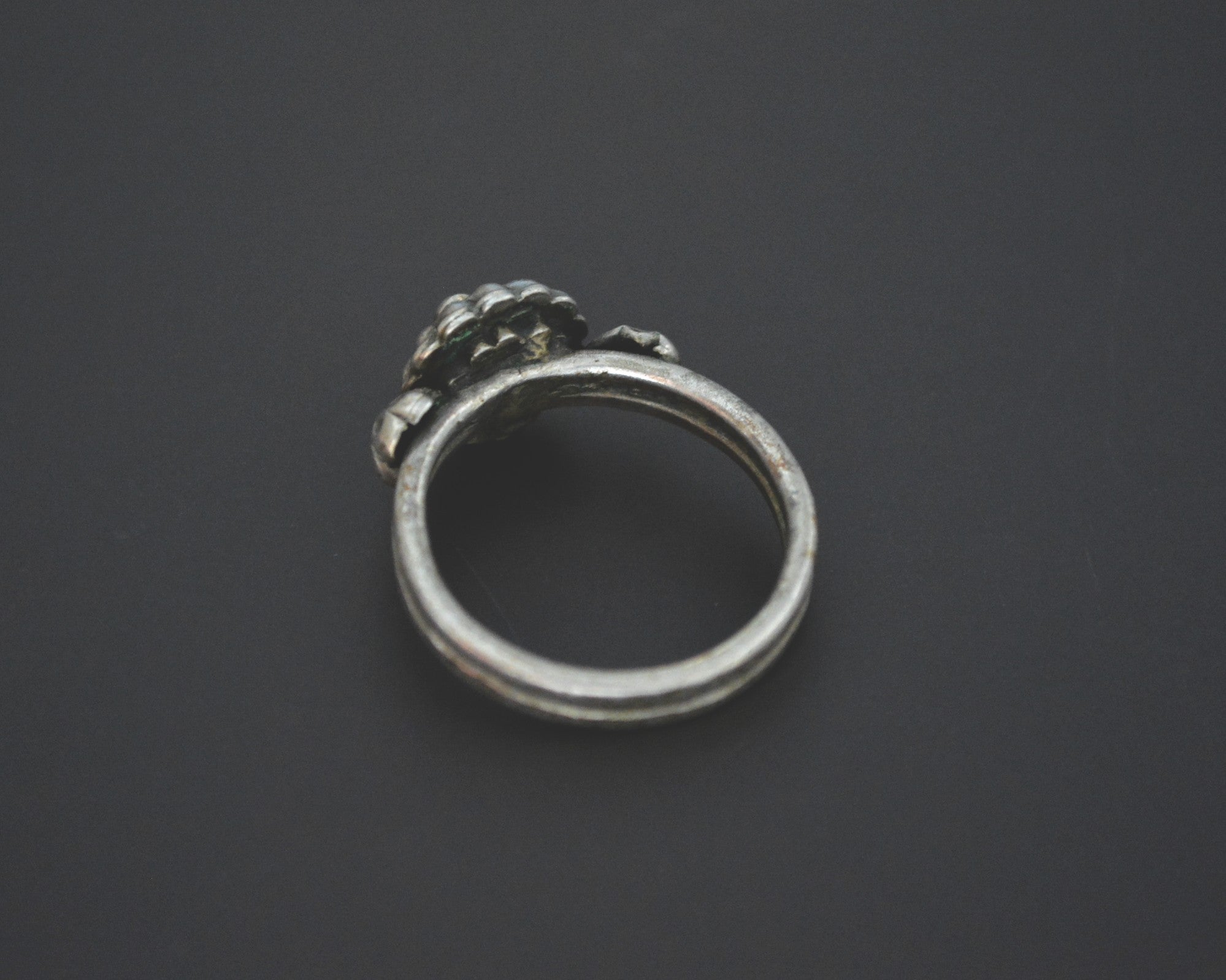 Old Rajasthani Silver Flowery Ring - Size 9