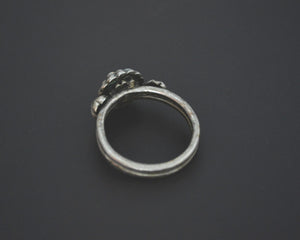 Old Rajasthani Silver Flowery Ring - Size 9