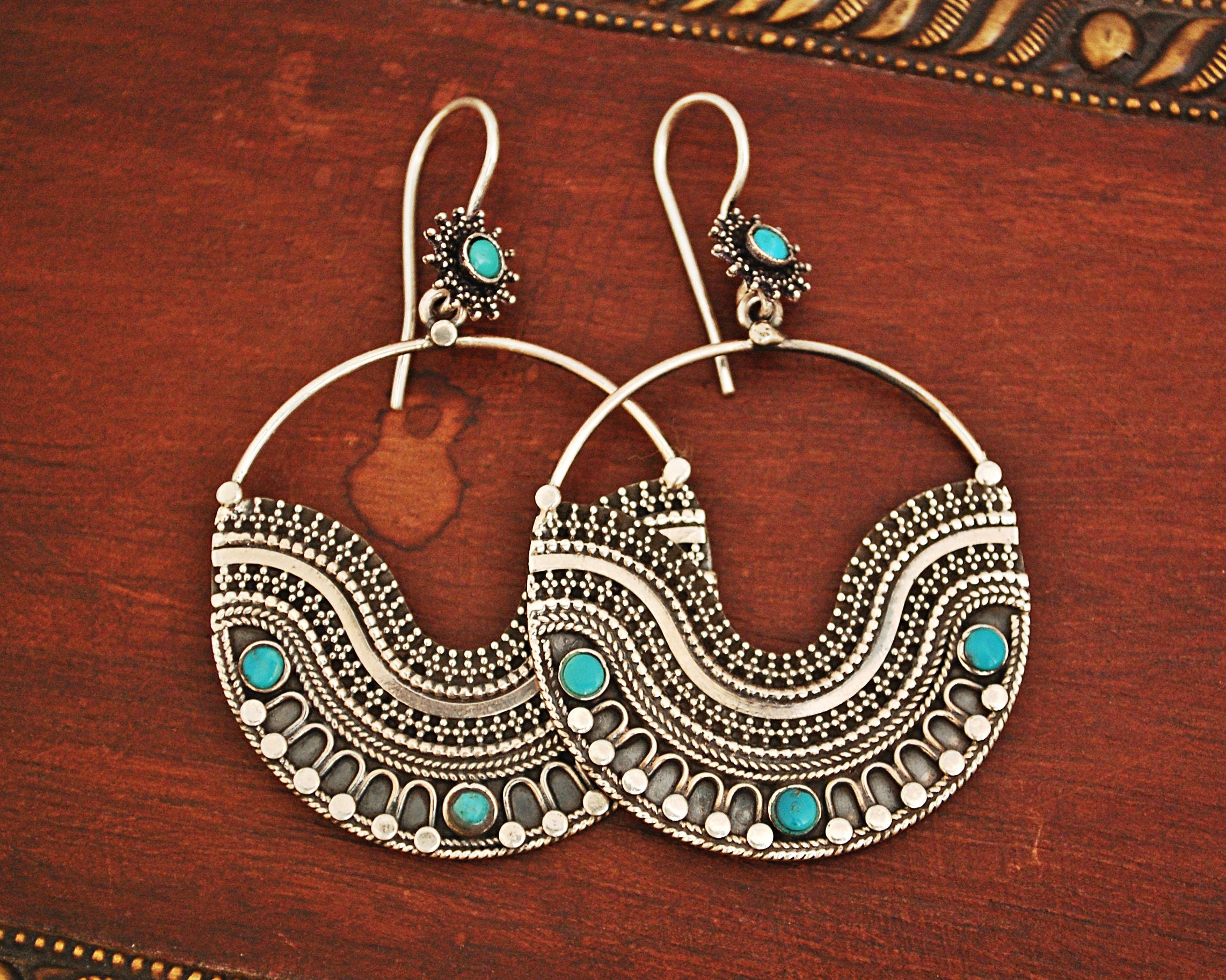 Ethnic Turquoise Earrings from India